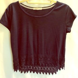 Dark blue fringed crop top